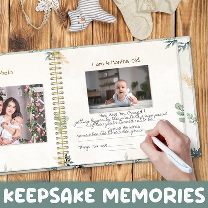Baby Milestone Stickers, Baby Milestone, New Born Memory Book, Neutral Baby Animal Design, Baby Album And Memory Book.