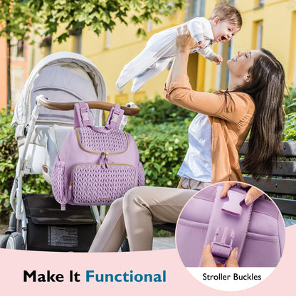 mommore Diaper Bag Small Diaper Backpack Stylish Baby Travel Backpacks with Insulated Pockets, Changing Pad, Stroller Straps