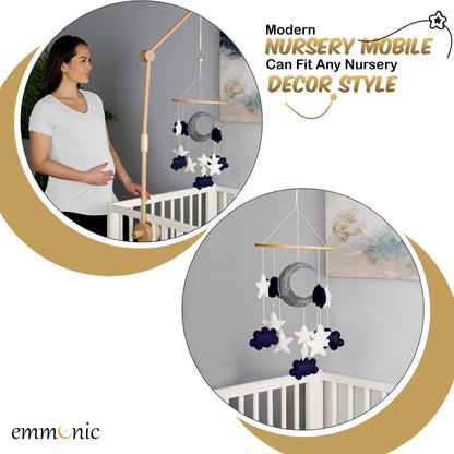 Baby Mobile for Crib - Handmade Modern Boho Baby Mobiles for Bassinet Felt Nursery Mobile Gender Neutral - Gold Moon and Stars - Girl Cribs Decorations