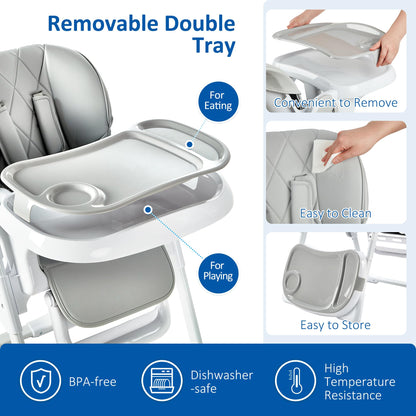 GAOMON Baby High Chair, Multifunctional Infant Highchairs with Adjustable Height and Recline, Foldable High Chair for Babies & Toddlers, High Chair with Removable Tray Easy Clean (Gray)