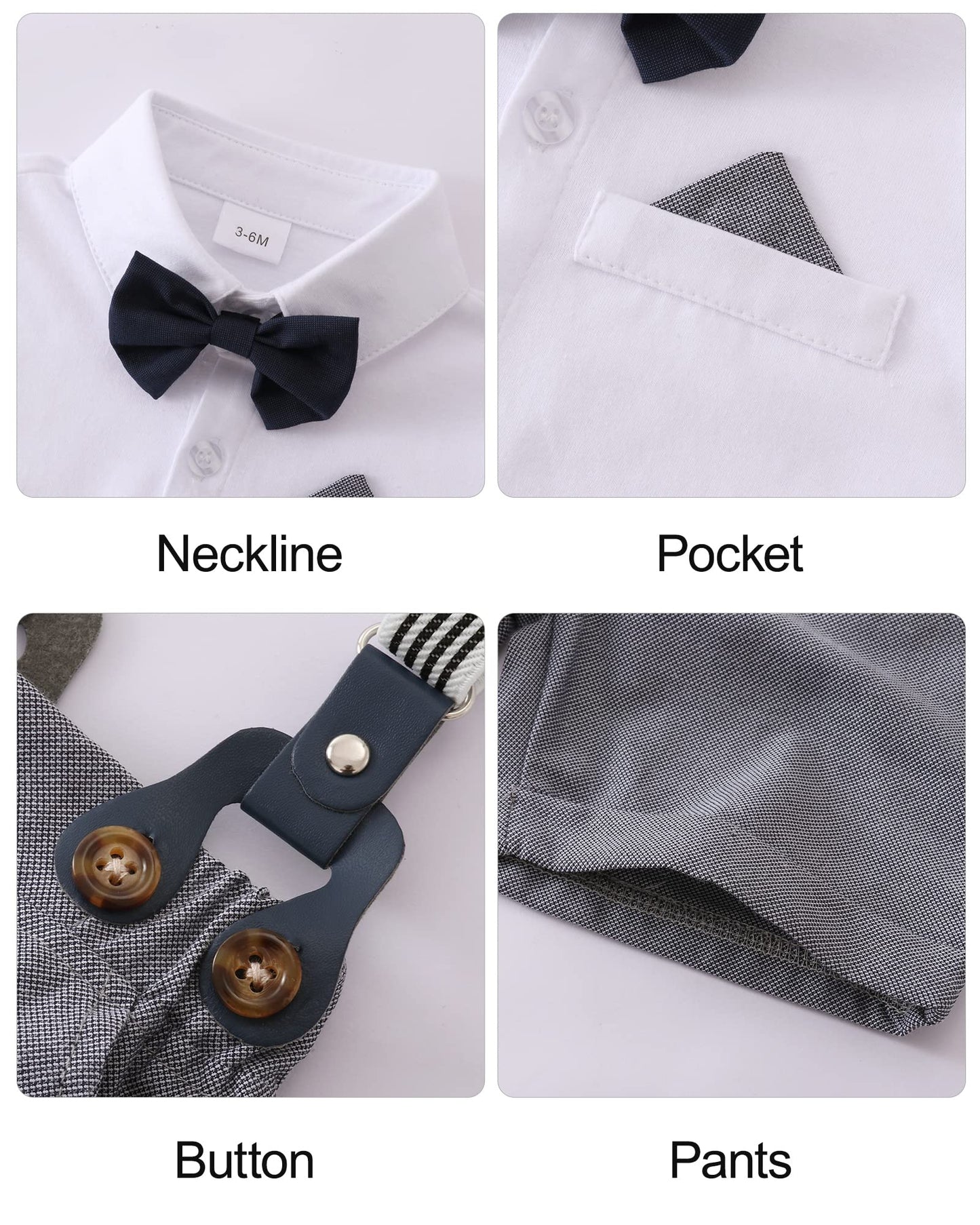 YUEMION Infant Baby Boy Clothes Gentleman Outfits Suits Summer Short Sleeve Bowtie Bodysuit Shirts + Suspender Shorts(0-24M)
