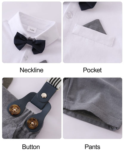 YUEMION Infant Baby Boy Clothes Gentleman Outfits Suits Summer Short Sleeve Bowtie Bodysuit Shirts + Suspender Shorts(0-24M)