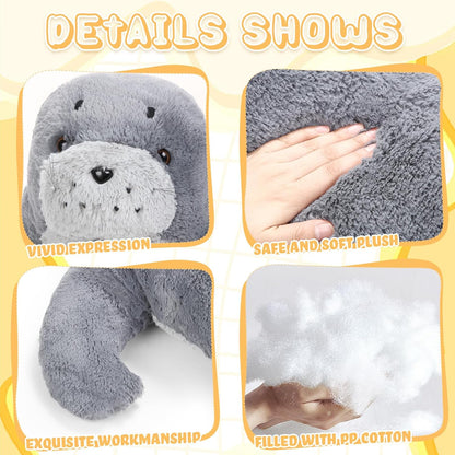 Poen 39 Inch Giant Seal Plush Stuffed Animal Large Fat Soft Cuddly Grey Cute Hug Seal Plush Toy Adorable Big Pillow Gift for Kids Sleeping Companion Birthday Ocean Animals Decor