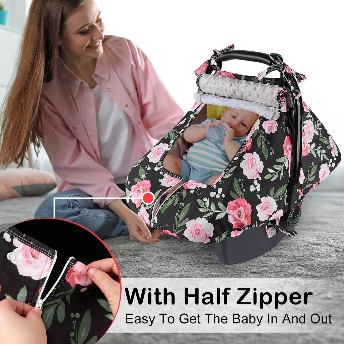 Unicorn Castle Baby Car Seat Cover Infant Car Seat Covers for Babies Breathable Car Seat Canopy Mesh Window Carseat Cover for Four Seasons Newborn