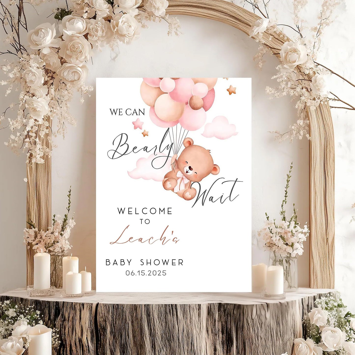 Personalized We Can Bearly Wait Baby Shower Welcome Sign, Welcome to Baby Shower Sign - Teddy Bear & Balloon Theme Décor #5