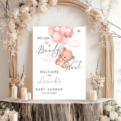 Personalized We Can Bearly Wait Baby Shower Welcome Sign, Welcome to Baby Shower Sign - Teddy Bear & Balloon Theme Décor #5