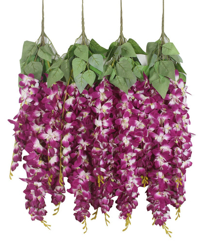 Duovlo Silk Wisteria Flower Artificial 2.13 Feet Hanging Wisteria Vine Fake Flower Bush String Home Party Wedding Decoration,Pack of 4 (Pink)