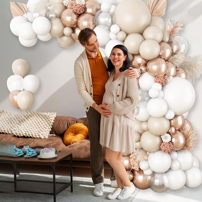Ivory White Balloon Arch Kit,Boho Balloon Garland with Pastel Orange Cream Beige Champagne Gold White Sand Balloons for Neutral Baby Shower Wedding Boho Bridal Party Decorations