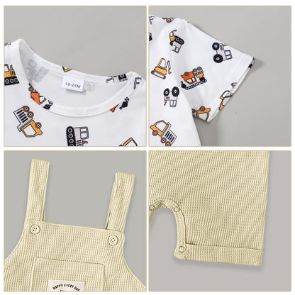 ZOEREA Toddler Baby Boys Clothes Summer Outfit Stripe T-Shirt and Shortall Romper Set Cute Jumpsuit Solid Color 6M-4T