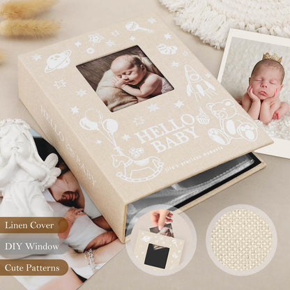 Lanpn Baby Photo Album 4x6 300 Pockets, Linen Newborn Bebe Ultrasound Photo Album with Memo Writing Area, Cover Photo Book, Picture Album for kids, Baby Girl Boy Memory Book Keepsake Colorful