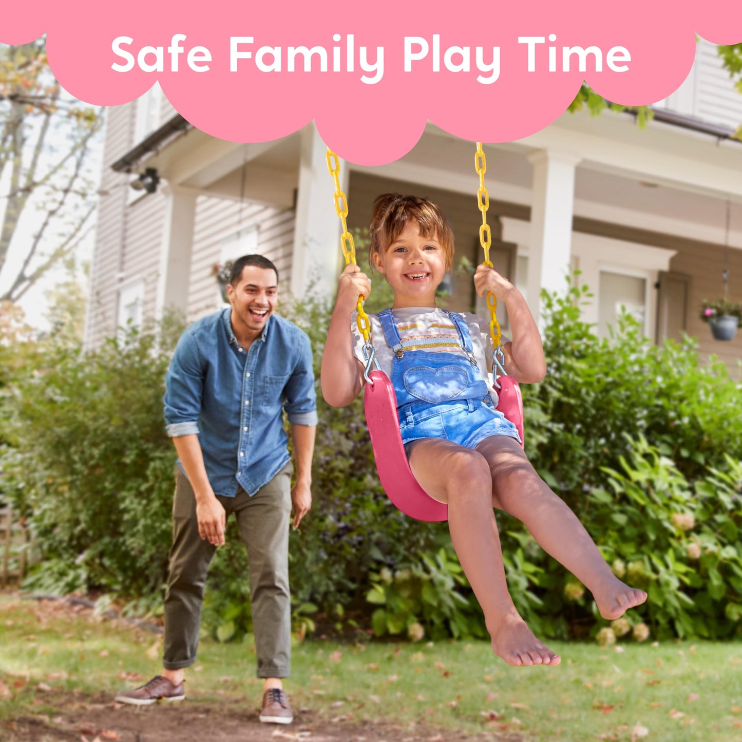 TURFEE Heavy Duty Swing Seat Pink Color with 66” Chain, Swing Set Accessories Replacement with Snap Hooks for Kids Outdoor Play Playground