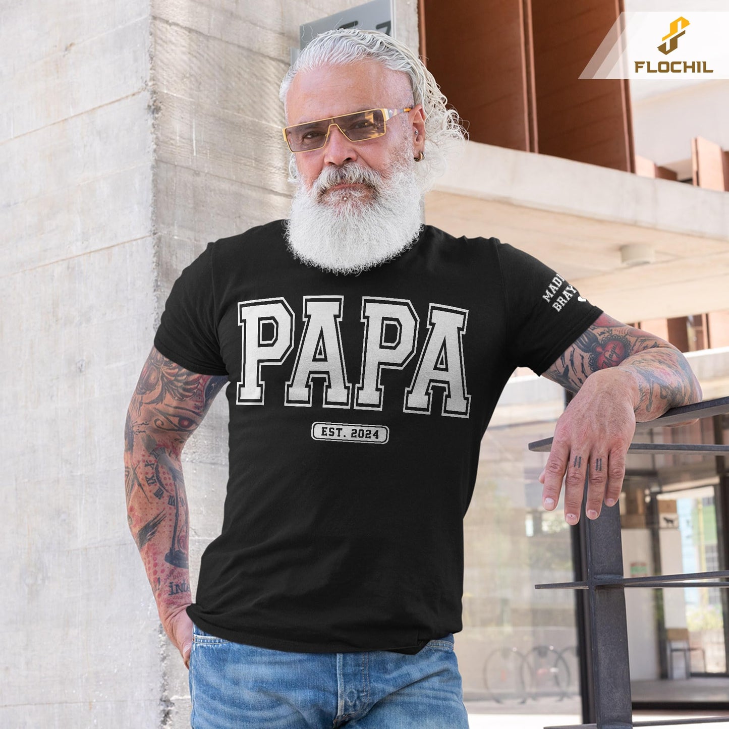FLOCHIL Personalized Fathers Day Shirts with Kids Name, Custom Dad Shirts for Men, Gifts for Dad, Fathers Day, Christmas