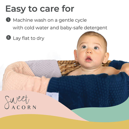 Knit Baby Blanket in Elegant Pattern, Organic Cotton Blankets for Crib or Stroller, Receiving Blankets - Salt White