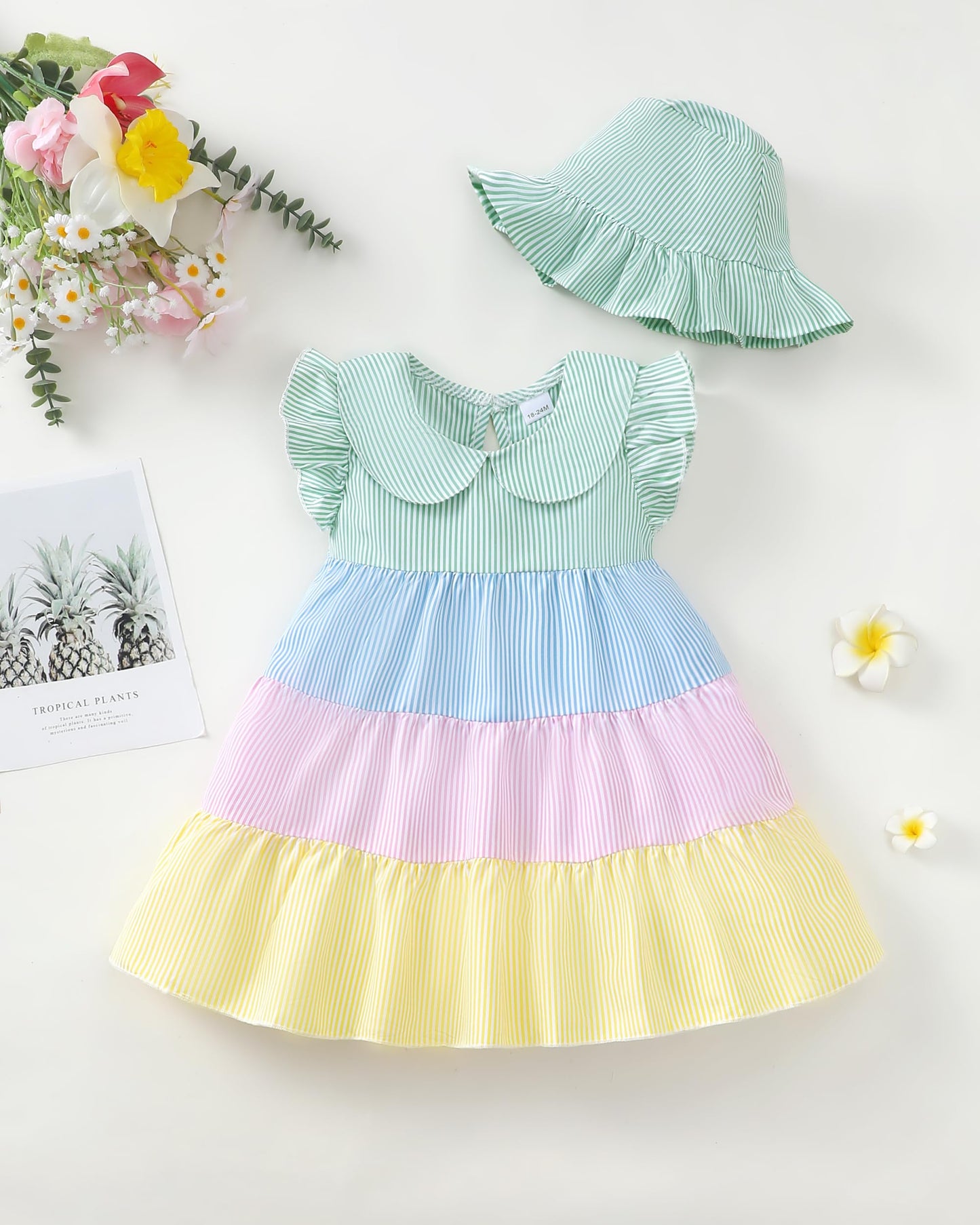 Renotemy Infant Baby Girl Dresses Toddler Girl Clothes Summer Cotton Linen Boho Smocked Sundress Gift for Girls with Hat