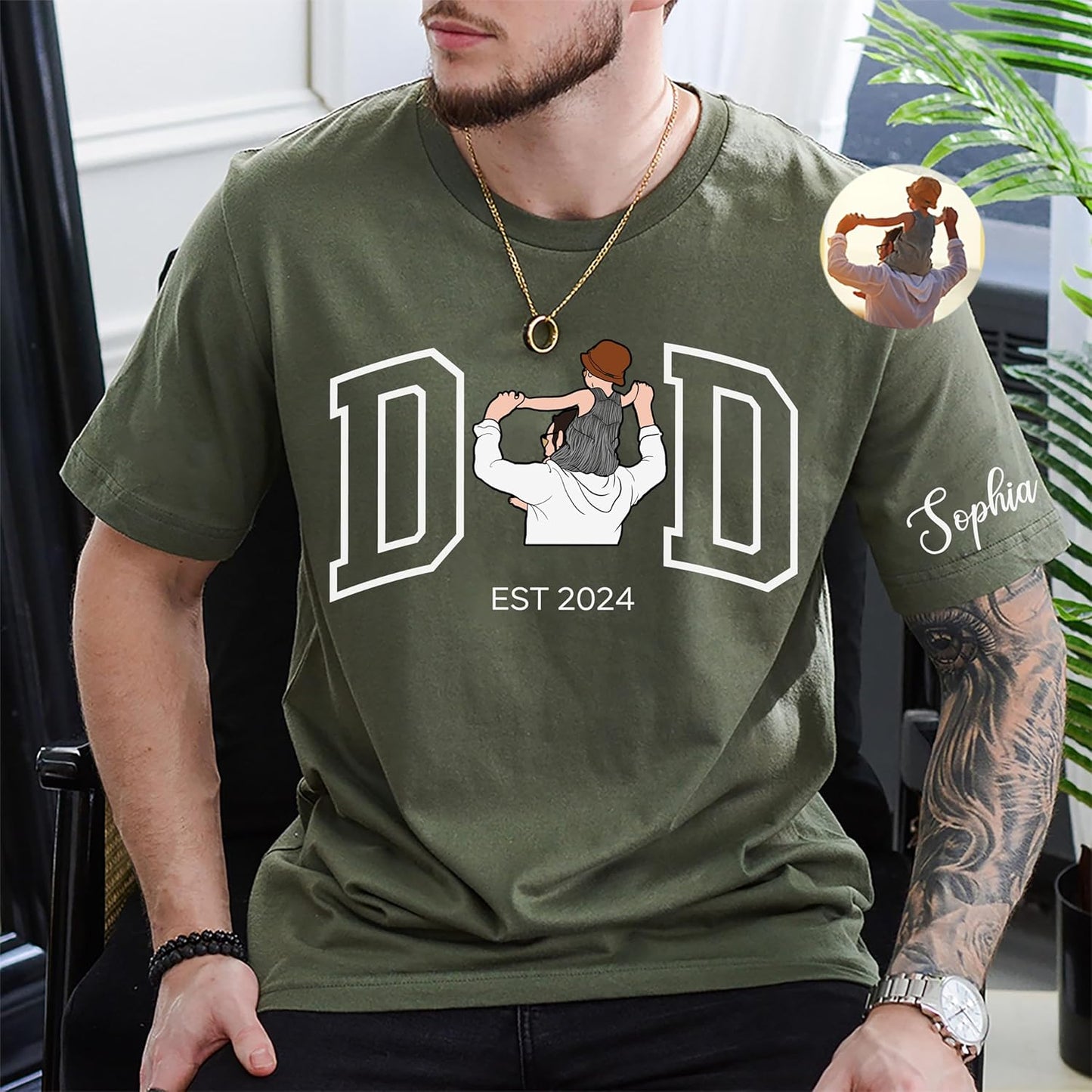 Custom Photo Shirt for Dad, Father's Day Tshirt, Personalized Daddy Portrait Shirt, Gifts Fathers Day for Papa Grandpa, Daddy Birthday Gifts, Gift for Husband, Customized Photo Hoodie
