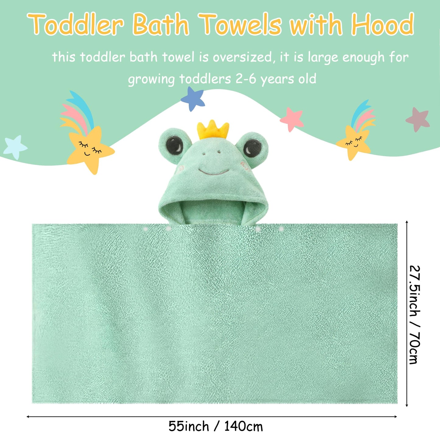 Toddler Hooded Bath Towel 27.5" X 55" Baby Towels with Hood Frog Soft Absorbent Toddler Towel Poncho Baby Hooded Blanket for Boys Girls
