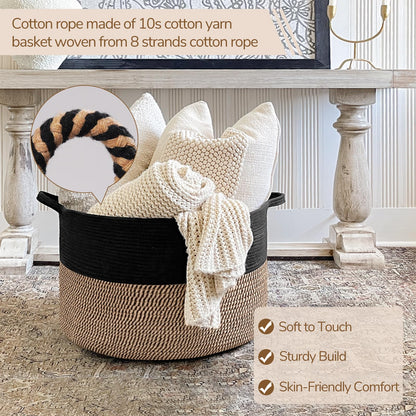 INDRESSME XXXLarge Cotton Rope Basket 21.7" x 21.7" x 13.8" Woven Baby Laundry Blanket Basket Toy Baskets with Handle Storage Comforter Cushions Thread Laundry Hamper