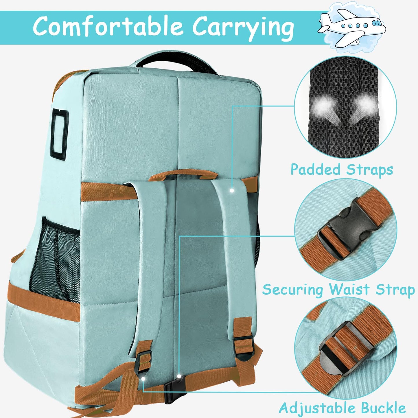 YOREPEK Padded Car Seat Travel Bag Backpack for Airplane, Heavy Duty Car Seat Bags for Air Travel, Carseat Cover for Airplane Travel with Shoulder Strap, Car Seats Carrier for Airport, Black