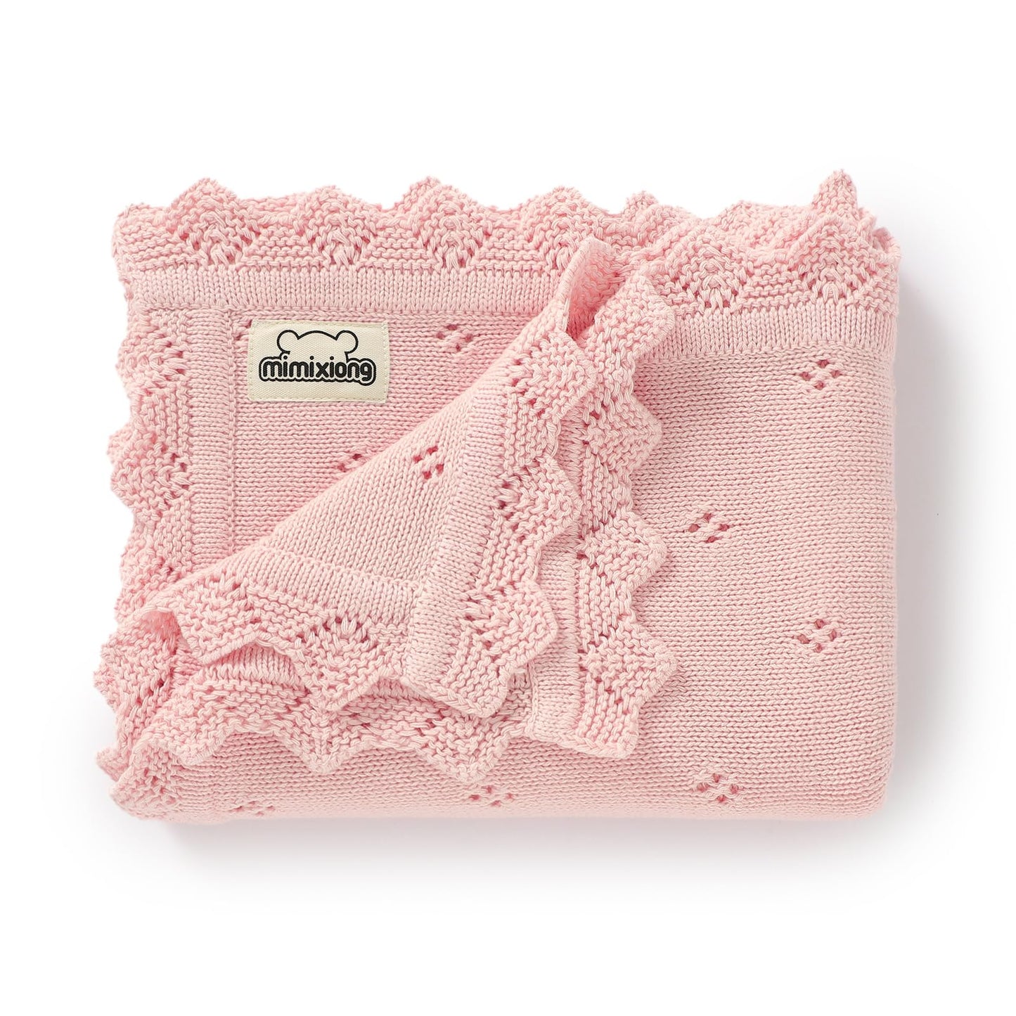 mimixiong Cotton Baby Blanket Knitted Crochet Receiving Crib Nursery Swaddling Blankets for Newborn Baby Boy Girl Off White 30x40 Inch