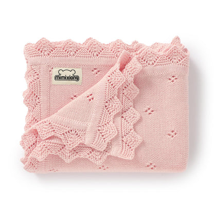 mimixiong Cotton Baby Blanket Knitted Crochet Receiving Crib Nursery Swaddling Blankets for Newborn Baby Boy Girl Off White 30x40 Inch