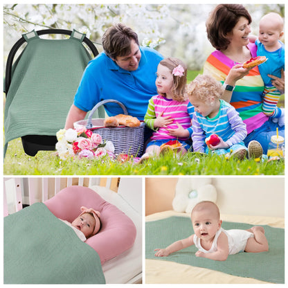 SERAPHY 100% Muslin Cotton Car Seat Covers for Babies, Universal Baby Car Seat Cover, Breathable Muslin Carseat Cover Canopies for Boys and Girls, Soft Infant Car Seat Cover for Summer — Rabbits