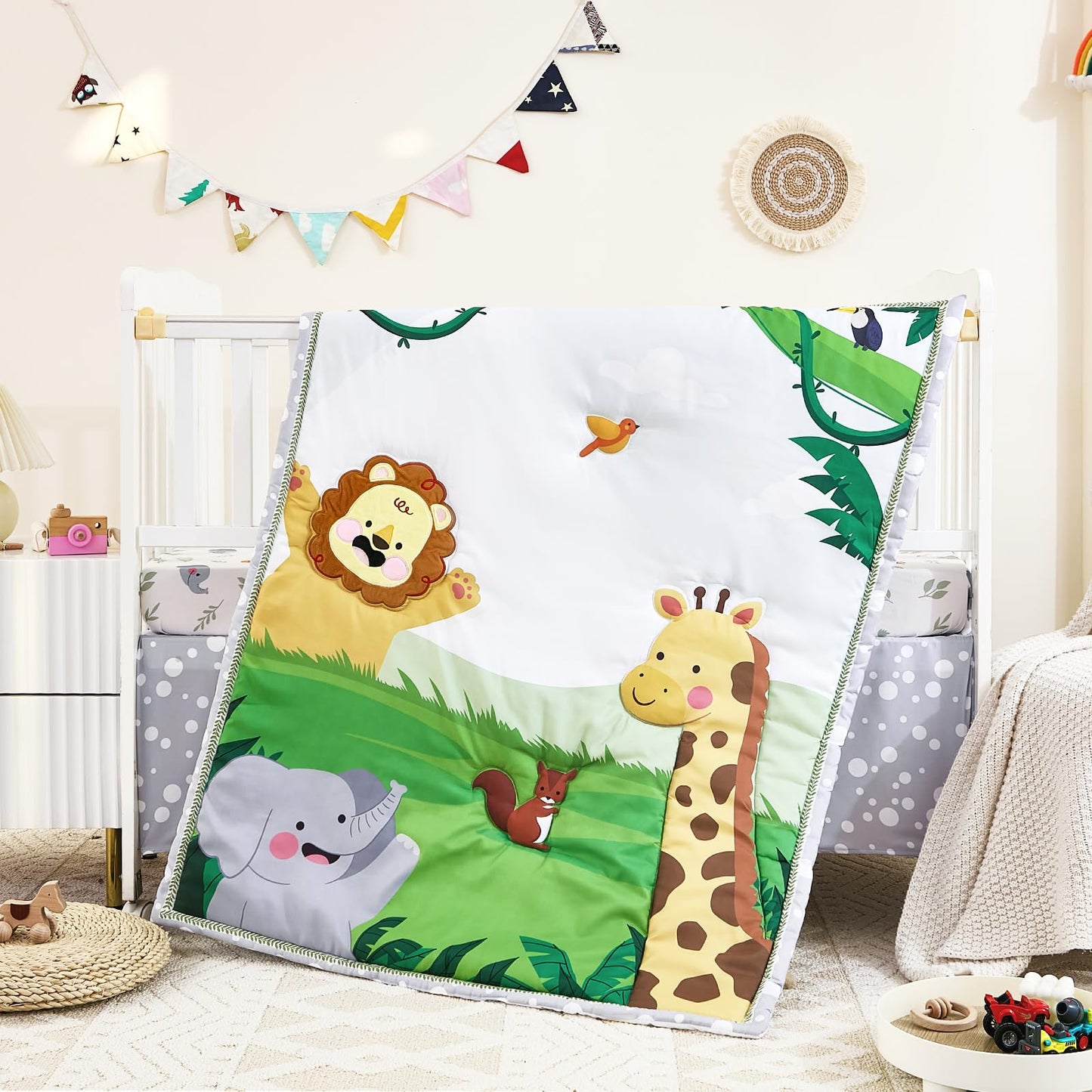 3-Piece Crib Sets for Boys - Ultra Soft Baby Boy Crib Bedding Set Includes Crib Comforter, Sheet & Skirt (Dinosaur)