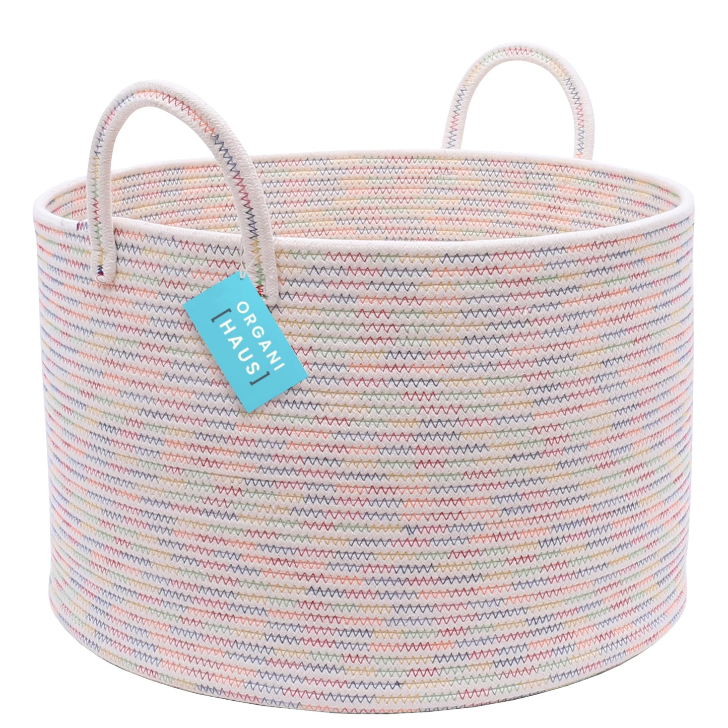 OrganiHaus Large Blanket Basket for Living Room 20x13, Rainbow Rope Basket for Classroom Organization, Toy Storage Basket, Woven Kids Laundry Basket, Baby Toy Box, Cute Storage Basket, Nursery Hamper