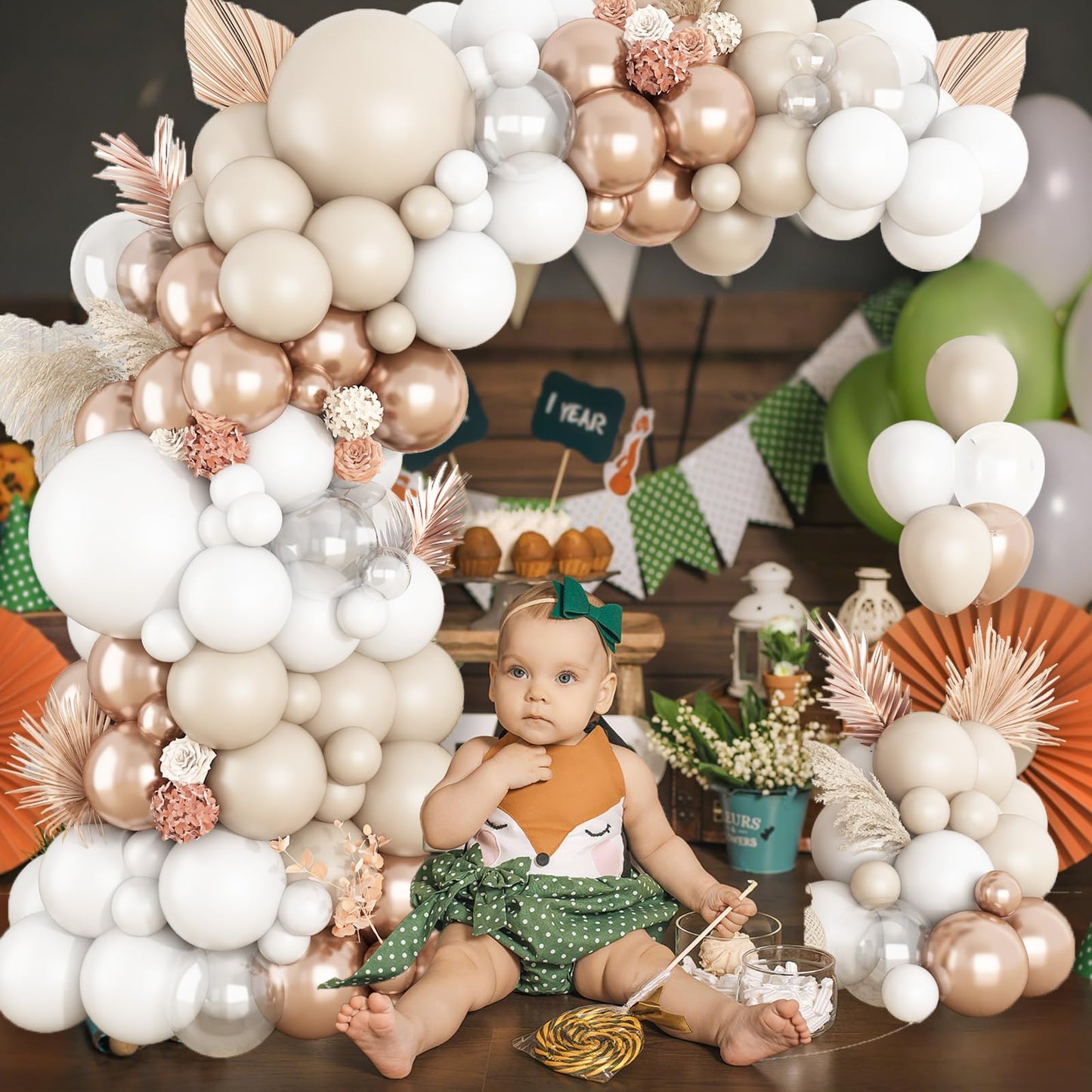 Ivory White Balloon Arch Kit,Boho Balloon Garland with Pastel Orange Cream Beige Champagne Gold White Sand Balloons for Neutral Baby Shower Wedding Boho Bridal Party Decorations