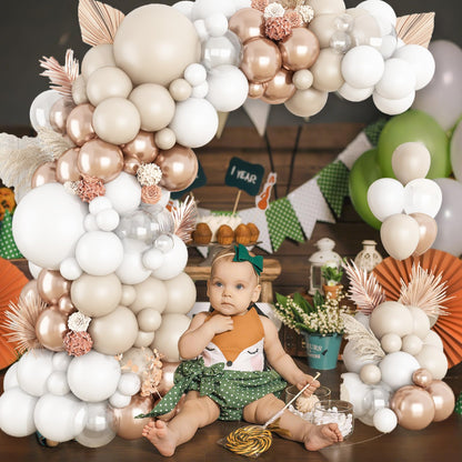 Ivory White Balloon Arch Kit,Boho Balloon Garland with Pastel Orange Cream Beige Champagne Gold White Sand Balloons for Neutral Baby Shower Wedding Boho Bridal Party Decorations