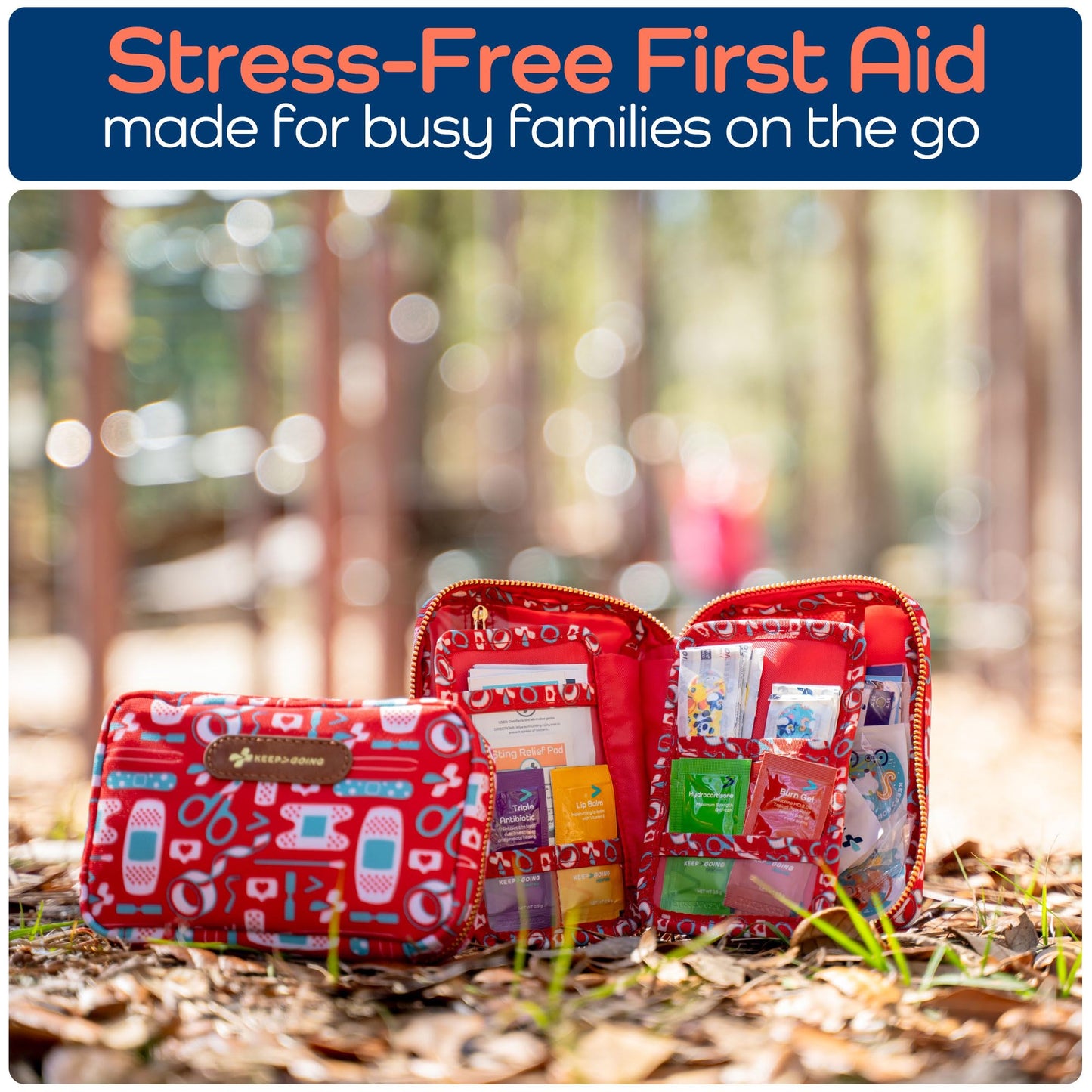 KeepGoing Travel First Aid Kit for Kids – 130 Pc. for Car, Home, Purse, Diaper Bag & Backpack with Latex-Free Bandages - Mini First Aid Kit Travel Size TSA-Approved
