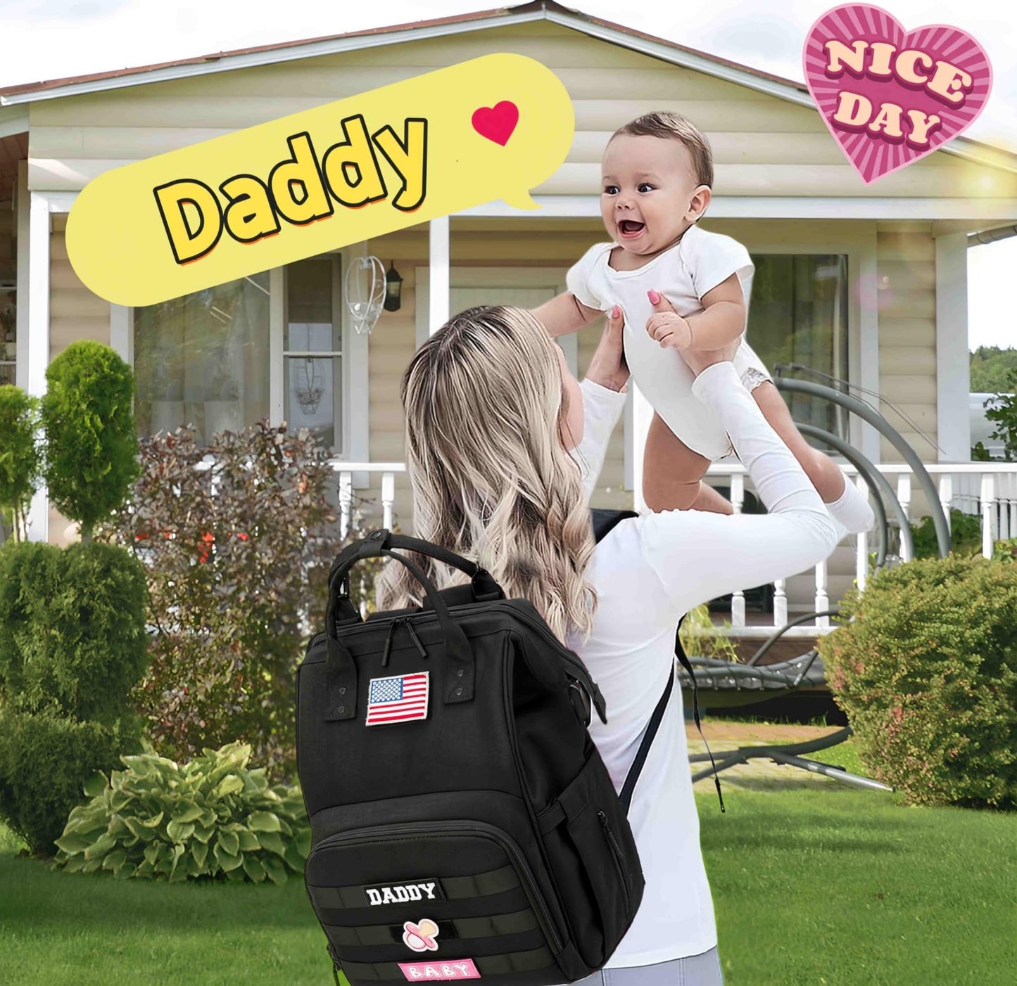 Diaper Bag Backpack for Dad and Mom with USB Charging Port Stroller Straps and Insulated Pocket,army military Travel Nappy Backpack for Daddy/Mommy (Black)
