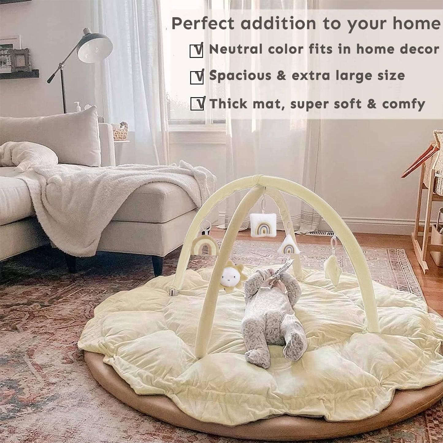 5-in-1 Thick & Plush Baby Play Gym, Baby Play Mats for Floor, Tummy Time Mat with 6 Toys, Cat Bed, Dog Bed, Convertible Stage-Based Developmental from Baby to Toddler, Ball Pit, Pet Cushion Cloudico