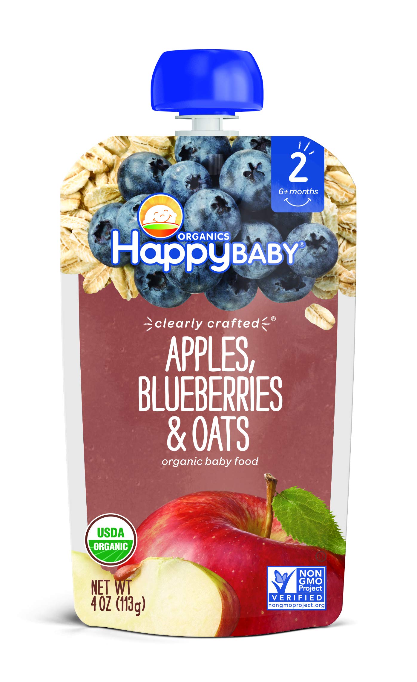 Happy Baby Organic Baby Food, Apples, Blueberries & Oats, 4 Oz