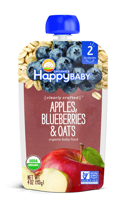 Happy Baby Organic Baby Food, Apples, Blueberries & Oats, 4 Oz