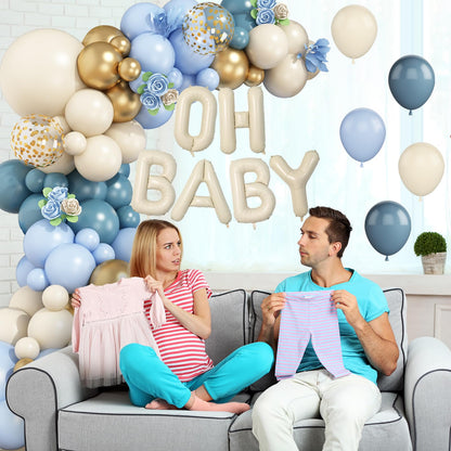 Sage Green Baby Shower Decorations,Boho Greency Neutral Balloon Arch with Oh Baby Balloon Banner Green Gold Balloons For Boy Girl Woodland Baby Shower Birthday Party Supplies