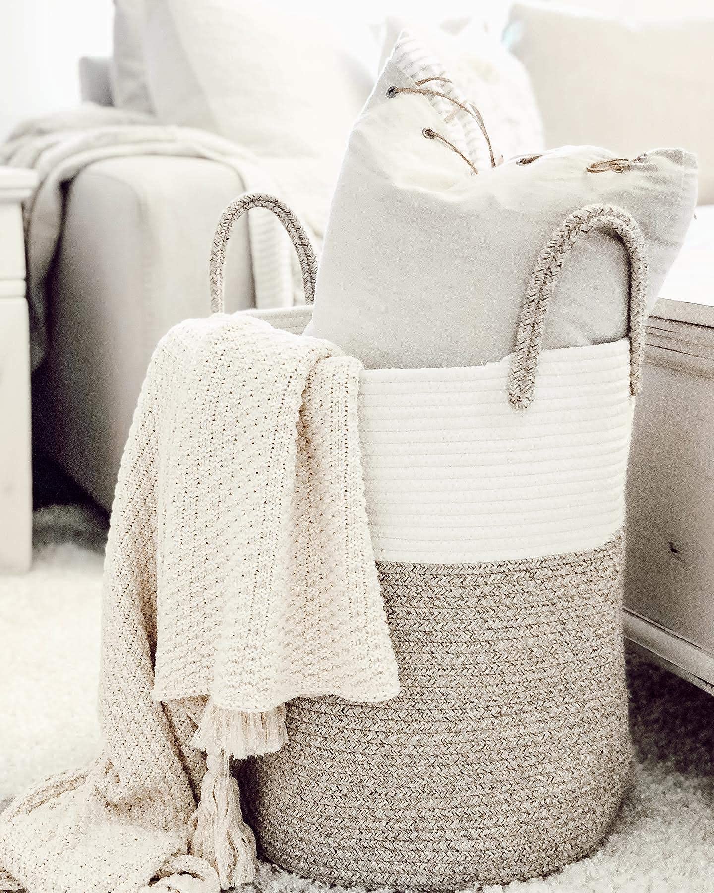 OrganiHaus Large Blanket Basket for Living Room 20x13, Rainbow Rope Basket for Classroom Organization, Toy Storage Basket, Woven Kids Laundry Basket, Baby Toy Box, Cute Storage Basket, Nursery Hamper