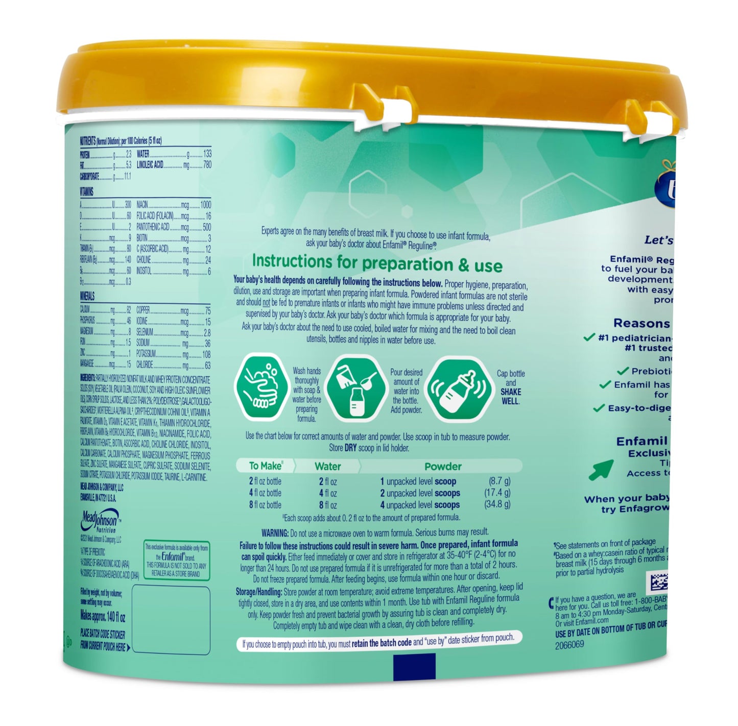 Enfamil Reguline Baby Formula, Milk-Based Infant Nutrition, Dual Prebiotics for Soft, Comfortable Stools within 1 Week of Use, Omega-3 DHA for Immune Support, Reusable Powder Tub, 19.5 Oz