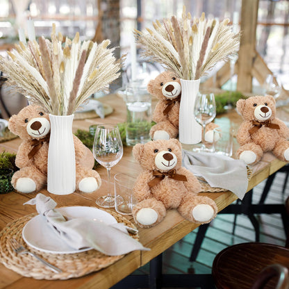6 Sets 123 Pcs Baby Shower Table Centerpieces Dried Pampas Decor Bear Stuffed Ceramic Look Plastic Vase with Bow for Boho Wedding Bridal Shower Flowers Table Decorations(Brown,Neutral)