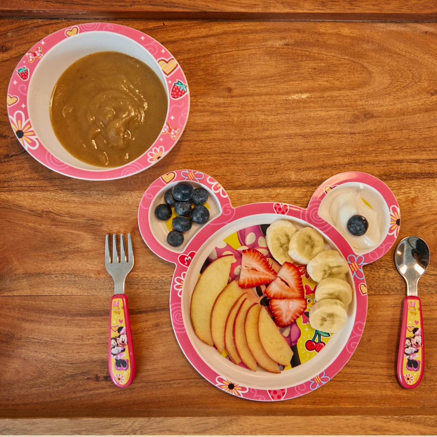 The First Years Bluey 4-Piece Place Setting - BPA Free Dishwasher Safe Toddler Dinnerware Set with Divided Plate, Bowl, Fork, Spoon - Multicolor