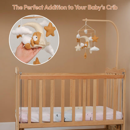 Crib Mobile for Girls, Sleeping Princess Bear Baby Mobile for Crib, Handmade Felt Crib Mobile, Baby Crib Mobile with Cloud and Stars, Nursery Baby Mobile for Bassinet (Cinnamon)