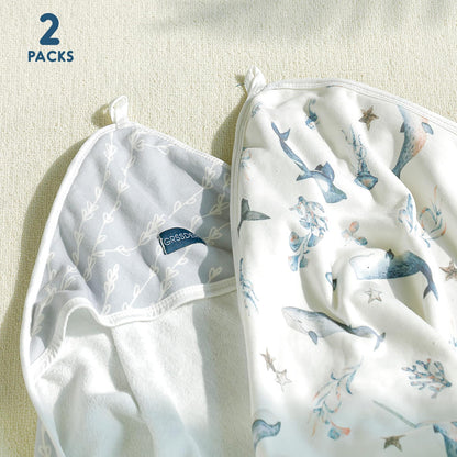 GRSSDER Baby Hooded Towel 2 Pack for Newborn, Super Soft Bath Towels with Original Design, Ultra Absorbent Knit Terry, Large Toddler Towels with Hood for Girls, Shower Gifts for Infant, 34"x 34"