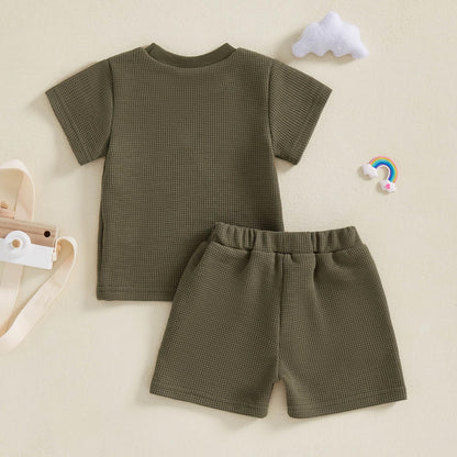 Toddler Baby Boy Summer Clothes Embroidered Waffle Short Sleeve T-Shirts Elastic Shorts Newborn Infant Boy Outfits