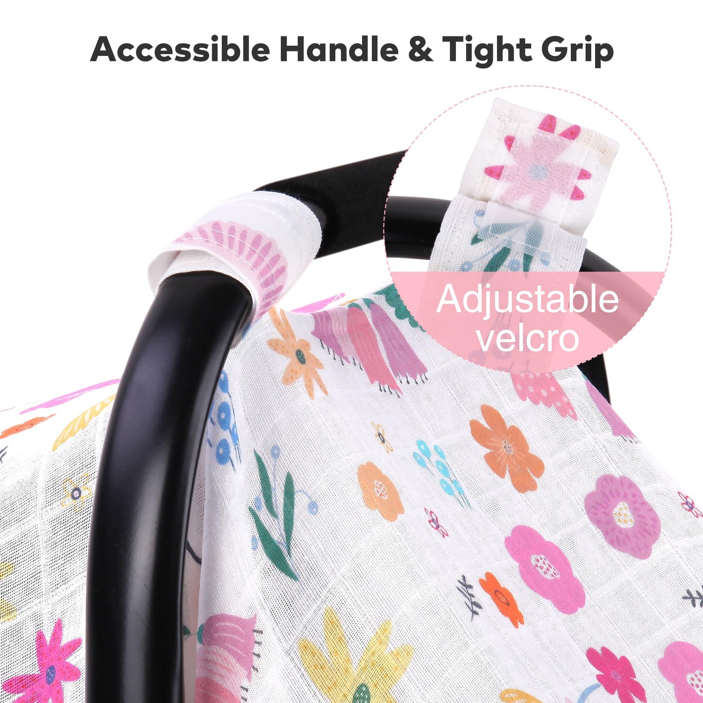 Rquite Car Seat Cover, Muslin Cotton Infant Car Seat Canopy, Breathable Baby Carrier Cover, Summer Stroller Sun Shade, Flower