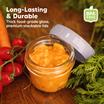 KeaBabies 4pk 8oz & 4pk 4oz Glass Baby Food Containers with Lids - Leak-Proof,Microwavable Small Glass Jars,Baby Purees & Toddler Snack Storage Containers,BPA-Free,Dishwasher & Freezer Safe(Musk Dusk)