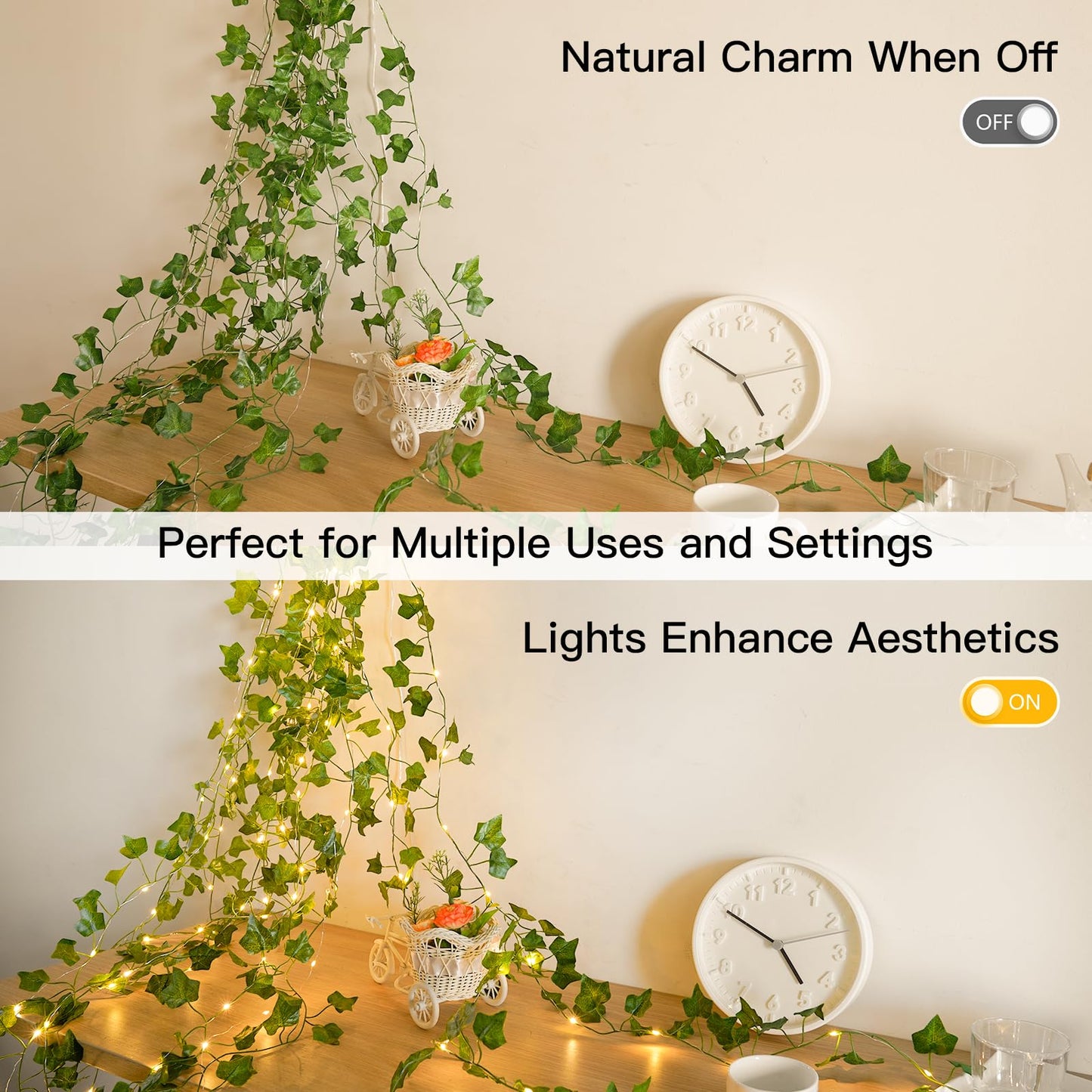 suddus Vine with Fairy Lights Battery Operated, 33ft 100 LED Ivy String Lights with Remote, Leaf Lights for Bedroom, Room, Wall, Garden, Party, Wedding Decor (Warm White)