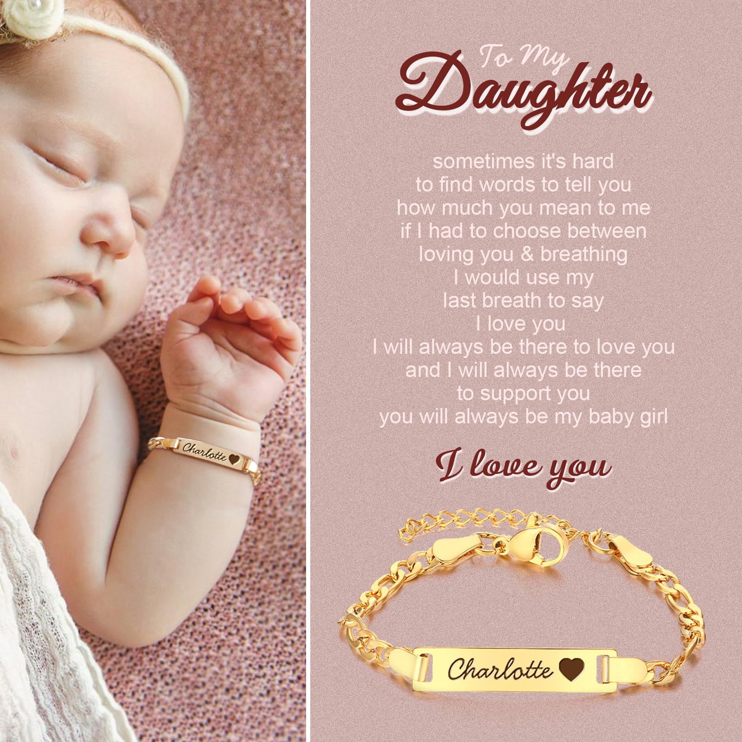 Custom Birthstone Name Bracelet – 18K Gold Plated – Personalised Baby & Toddler Jewellery – Ideal Birthday, Baptism & Parent-Child Gifts