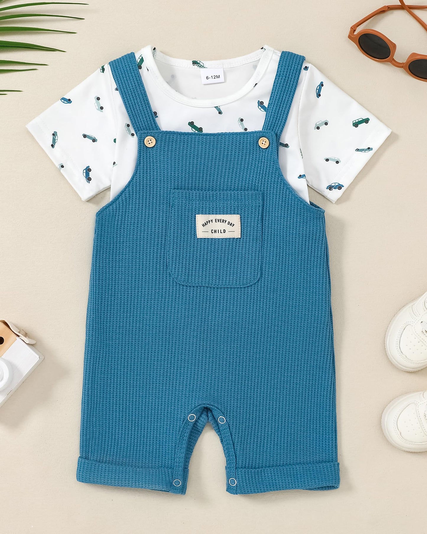 ZOEREA Toddler Baby Boys Clothes Summer Outfit Stripe T-Shirt and Shortall Romper Set Cute Jumpsuit Solid Color 6M-4T