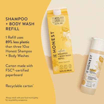 The Honest Company 2-in-1 Cleansing Shampoo + Body Wash for Sensitive Skin | Gentle for Baby | Naturally Derived, Tear-free, Hypoallergenic | Fragrance Free, 10 fl oz