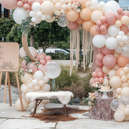 Ivory White Balloon Arch Kit,Boho Balloon Garland with Pastel Orange Cream Beige Champagne Gold White Sand Balloons for Neutral Baby Shower Wedding Boho Bridal Party Decorations