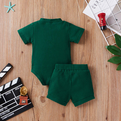 Newborn Baby Boy Girl Clothes 3 6 9 12 18 Months Ribbed Knit Short Sleeve Romper Shorts Set Infant Summer Outfits
